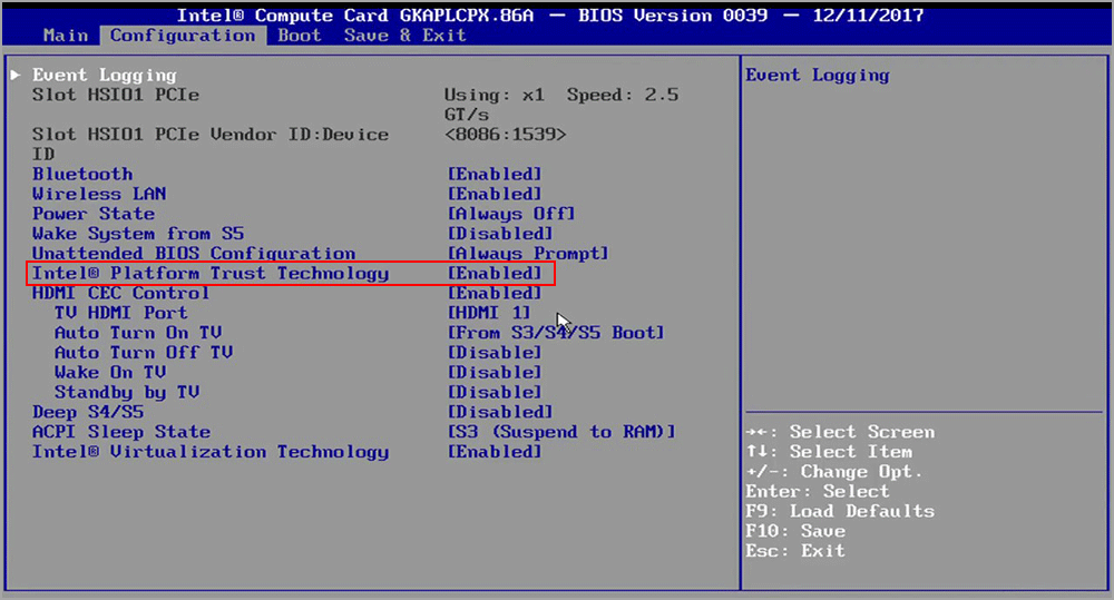 BIOS 1 - Intel PTT